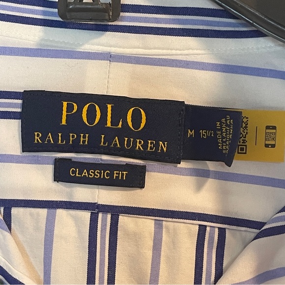 Ralph Lauren Mens Classic Fit Long Sleeve Button Shirt Blue Stripe M 15.5 - Picture 3 of 4